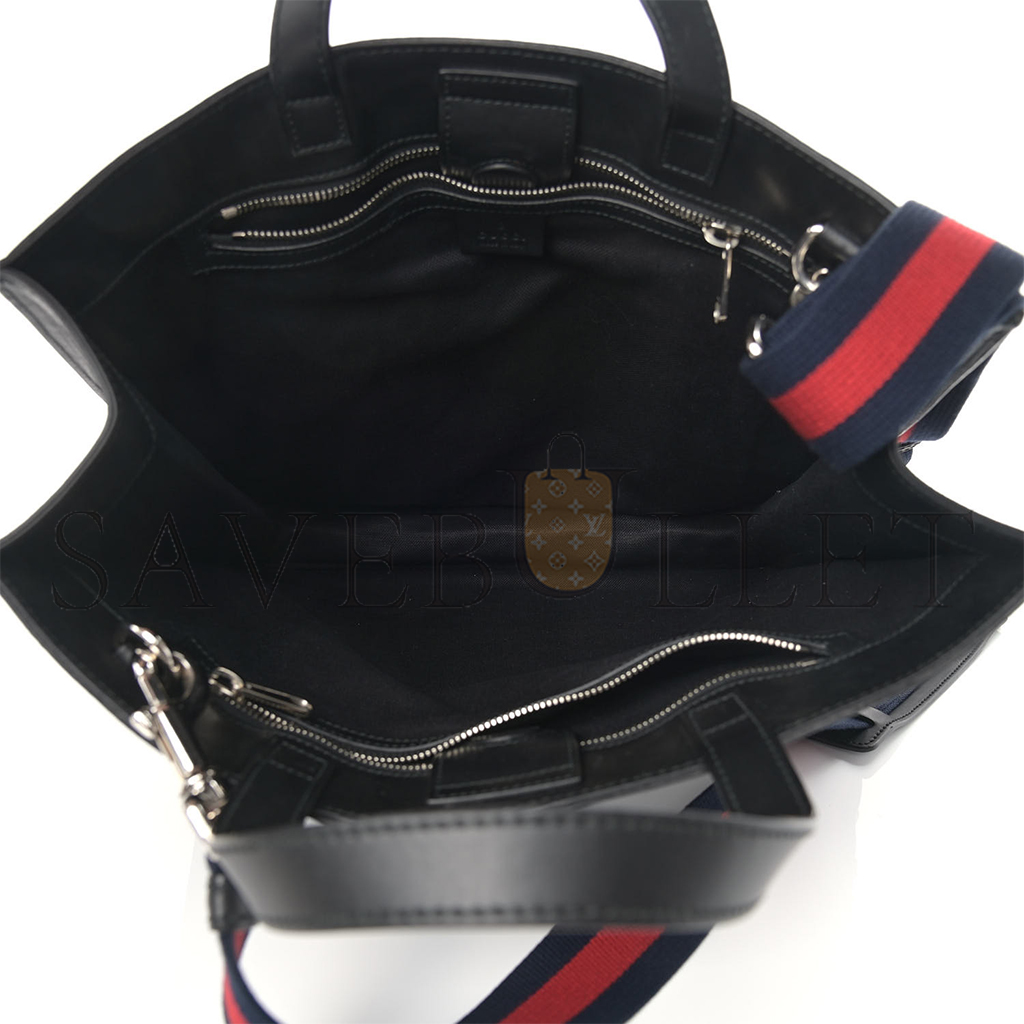 GUCCI GG SUPREME MONOGRAM APPIA CALFSKIN WEB VERTICAL TOTE BLACK (37*36*8cm)