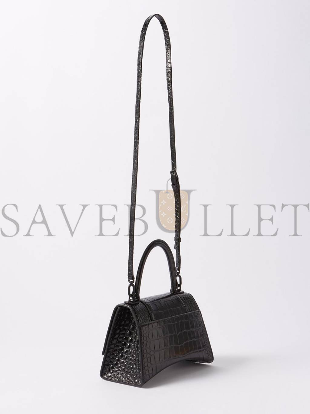 BALENCIAGA BLACK HOURGLASS S CROCODILE-EFFECT LEATHER BAG MATCHESFASHION US (22.5*15*10cm)